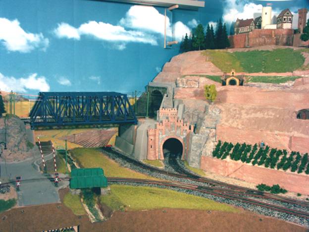 moosbach valley with two railway bridges and a railway/street crossing