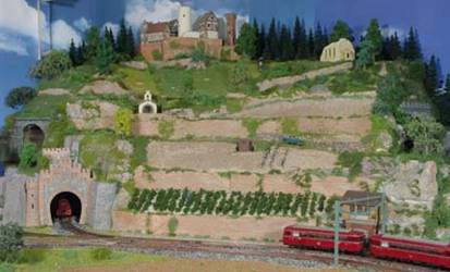 castle Motzberg on top of Motzberg hill with vine yards and the Marbach signal tower